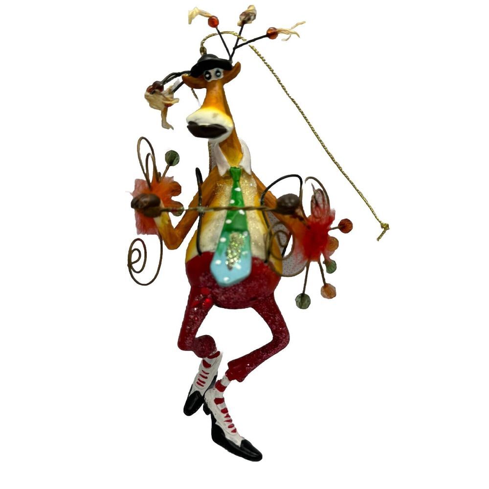 Christmas Elk Dancing Christmas Tree Ornament With Glitter Pants 6" Tall Holiday